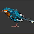 Blue Bird With Spread White Edged Wings Orange Beak And Red Feet On Dark Background