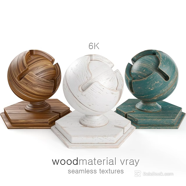 Wooden Sphere Components With Hexagonal Bases In Brown White Green 6K Vray Rendering 3d model 