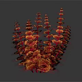 Tropical Fish Swimming Around Red And Yellow Coral Structure On Dark Background With Reflection