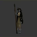 Mythical Blue Skinned Figure With Decorative Headdress Wooden Staff And Colorful Robe