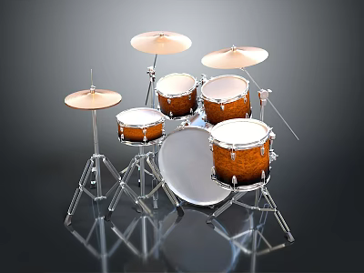 Professional Drum Set With Multiple Drums Cymbals And Chrome Metal Stands 3d model
