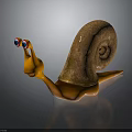 3D Cartoon Snail Model With Big Colorful Eyes Brown Spiral Shell And Orange Body