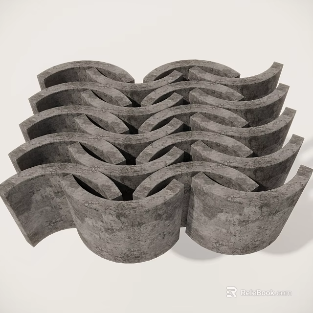 Gray Curved Concrete Architectural Components With Interlocking Hollow Modular Design Structure 3d model 