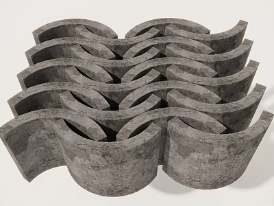 Gray Curved Concrete Architectural Components With Interlocking Hollow Modular Design Structure 3d model