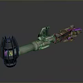 Advanced Futuristic Weapon With Purple Glowing Elements And Mechanical Metallic Structure