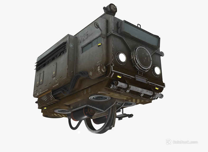 Futuristic Mechanical Device With Suspension System Metallic Structure And Circular Lights Design 3d model 