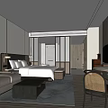 Elegant Hotel Guest Room With Comfortable Bed Sofa Coffee Table TV Decorative Wall And Lighting