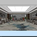 Luxurious New Chinese Style Meeting Room With Exquisite Landscape Artworks And Comfortable Reception Sofa Sets