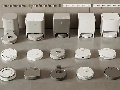 Various Modern Robot Vacuum Cleaners For Home Featuring Different Shapes And Colors 3d model