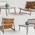 Modern Lounge Chairs With Wooden Frame Woven And Leather Design And Blue Decorative Ball