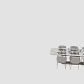 Modern Dining Table Set With Six Beige Chairs And Marble Top Decorations 3d model