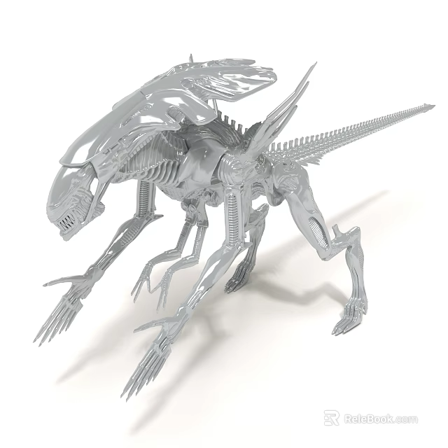 Silver Alien Skeleton Model With Futuristic Mechanical Structure And Multiple Limbs 3d model