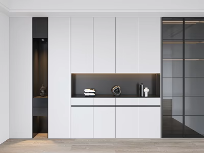 Modern White Bookcase Interior With Stacked Books Decorative Items And Glass Doors 3d model