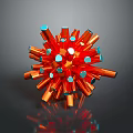 Red Orange 3D Viral Structure with Blue Dots and Spiked Projections 3d model
