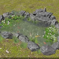 Natural Garden Pond Feature With Stone Edging Water Lilies Koi Fish And Small Waterfall