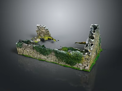 Scenic Natural Landscape With Ruined Stone Walls Covered In Lush Green Moss 3d model