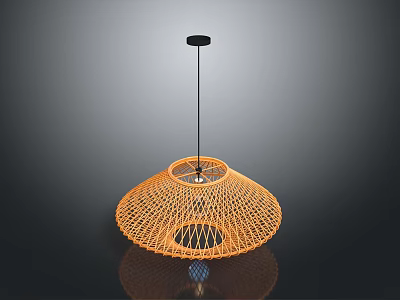 Lush Green Indoor Plant Illuminated By Stylish Orange Woven Pendant Light Fixture 3d model