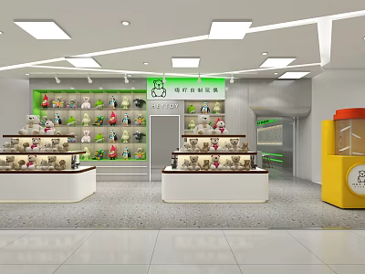 Bright Shopping Mall Toy Store Interior With Shelves Displaying Plush Dolls And Organized Layout 3d model