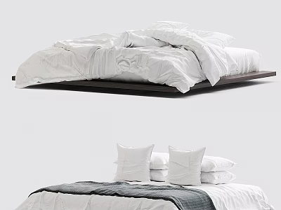 Modern Double Bed Interior Design With White Linens And Stacked Pillows 3d model