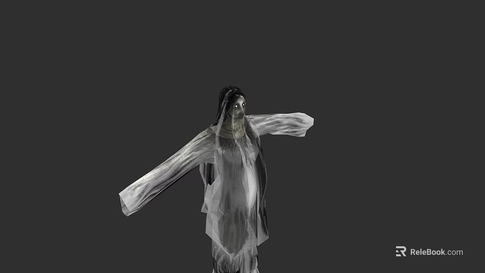 Mysterious Game And Movie Character With Long Hair Flowing Transparent Clothing And Outstretched Arms 3d model 