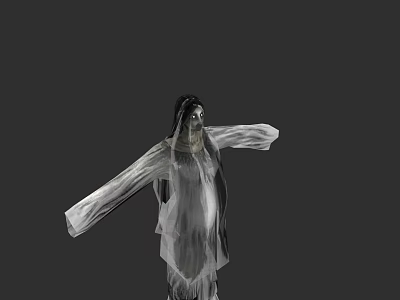 Mysterious Game And Movie Character With Long Hair Flowing Transparent Clothing And Outstretched Arms 3d model