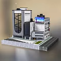 Modern Architectural Model Showcasing High Rise Glass Building Large Screen Base Platform And Greenery 3d model