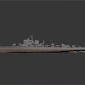 Detailed Military Warship Model With Gray Hull Deck Structures And Cannons