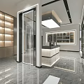 Luxurious Door Showroom Showcasing Various Styles With Decorative Frames Lighting And Elegant Floor