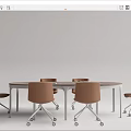 Modern Oval Conference Table With Wooden Top And Brown Rolling Chairs
