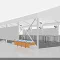 White Canopy Structure With Wooden Planter Boxes Purple Flowers And Metal Railings