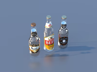 Assorted Bottled Beverages With Colorful Labels And Different Caps On Blue Background 3d model