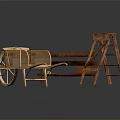 Garden Tools Collection With Wooden Wheelbarrow Ladder Shovel And Pots