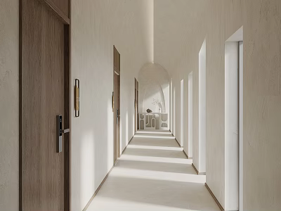Minimalist Elevator Hallway Interior With Neutral Colors And Natural Light 3d model