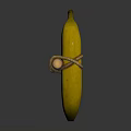 Ripe Banana Tied to Wooden Stick for Artistic Display on Dark Background