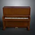 Brown Wooden Upright Piano With Keyboard And Golden Pedals For Home Use