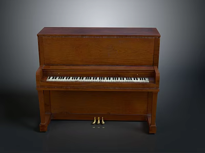 Brown Wooden Upright Piano With Keyboard And Golden Pedals For Home Use 3d model