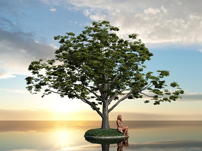 Buckeye Tree Woman Figure Sitting Posture Greening Street Tree Forest Garden Plant Grass Turf 3d model