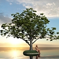 Buckeye Tree Tree Woman Figure Sitting Posture Greening Street Tree Forest Garden Plant Grass Turf 3d model