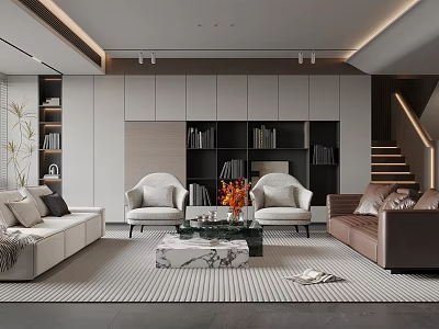 Modern Living Room Interior With Sofas Armchairs And Marble Coffee Table 3d model