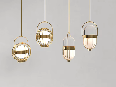 Modern Golden Frame Pendant Lights With Transparent Glass Shades And Minimalist Design 3d model