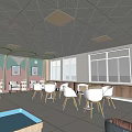 Bright Lounge Area Interior With White Chairs Gray Sofa Large Windows And Wall Art