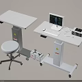 Medical Functional Table With Computer Monitor Keyboard Stool And Wheeled Design