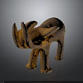Artistic Rustic Brown Elephant Sculpture With Textured Surface On Dark Background