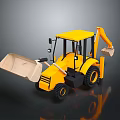 Yellow Backhoe Loader Construction Equipment With Front Loader Bucket Excavator Arm And Black Tires