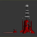 Modern Red Commercial Equipment Multi tiered Tower Structure Circular Platforms Base Supports White Ring Decorations