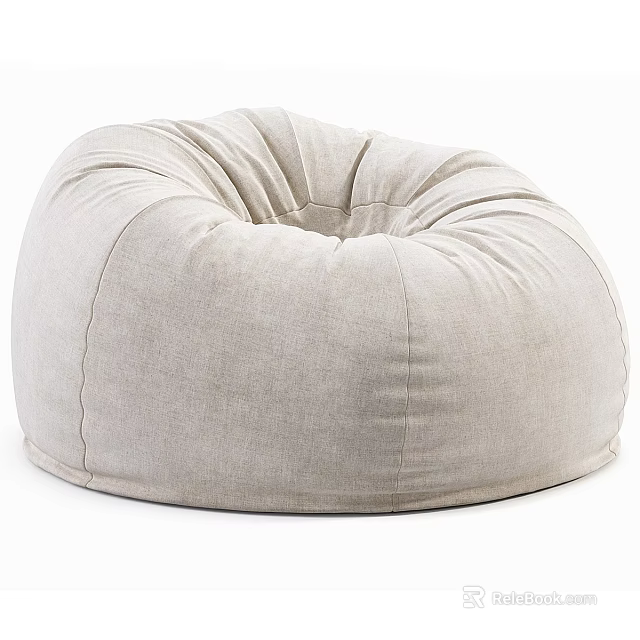 Comfortable Beige Fabric Bean Bag Chair with Soft Classic Round Design 3d model 