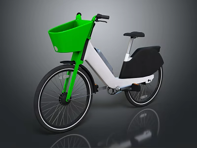 Modern Bicycle with Green Front Basket White Frame and Black Seat 3d model