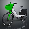 Modern Bicycle with Green Front Basket White Frame and Black Seat