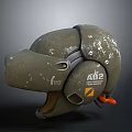 Worn Green AB2 Helmet With Scratched Surface Orange Component And Yellow Label 3d model