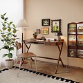 Quiet Ancient Style Desk and Chair Combination Storage Cabinet Table Lamp Floor Lamp Hanging Picture Combination Ornaments Combination Floor 3d model
